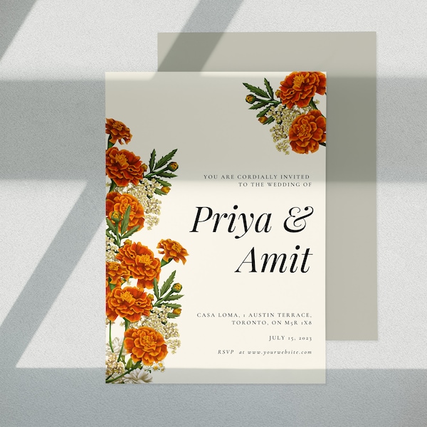 Modern Indian Wedding Invitation Template - Marigold