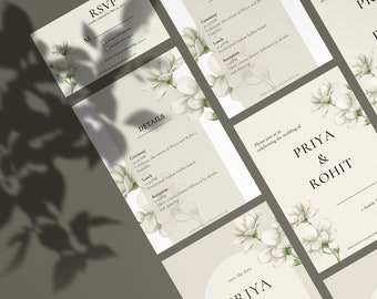 Modern Wedding Invitation Template - White Floral | Vintage | Instant Download | Indian Wedding