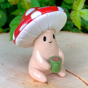 Mushroom Figurine, Small Clay Mushroom, Coffee Mushroom, Fairy Garden Mushroom