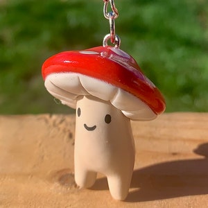 Mushroom Key Chain Figurine, Small Clay Mushroom Man, Cute Accessory, Fairy Garden Tiny Mushroom Charm