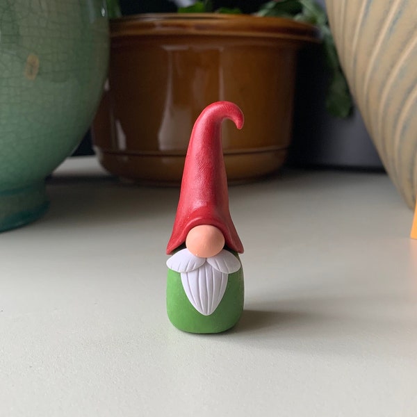 Mini Clay Gnome, Minimalist Miniature Handmade Custom Polymer Clay Gnome Figurine