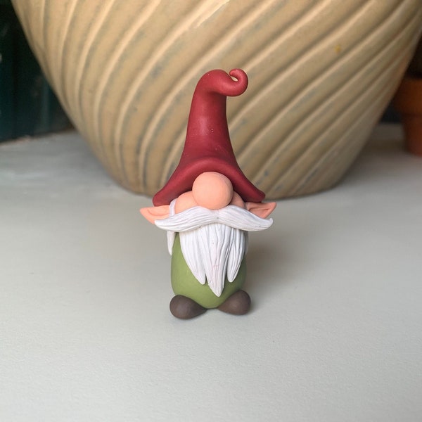 Mini Clay Gnome, Miniature Handmade Custom Polymer Clay Gnome Figurine