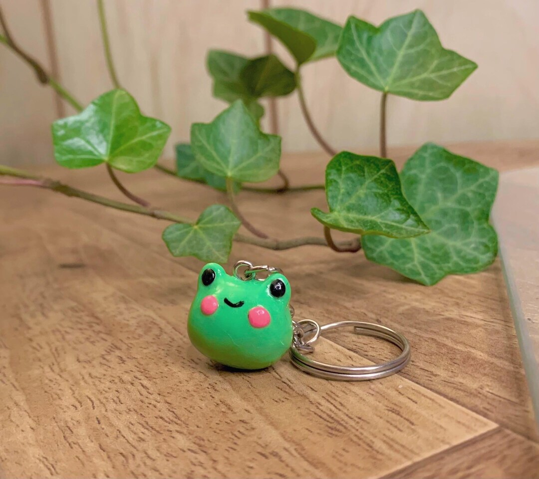 Frog Key Chain, Small Handmade Clay Froggy Keychain, Froggie Charm ...