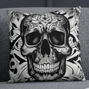 Black Gothic Pillow Skull Elegance Edgy Cushion Cool Living Room Cushion Edgy Cushion Man Cave House Decor Skull Throw Pillow Wedding Decor