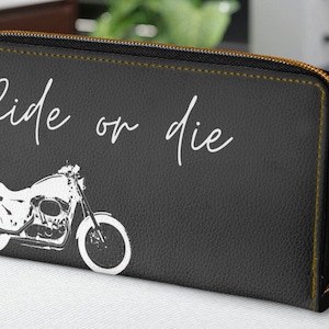 Personalized Motorcycle Wallet Fake Leather Zipper women wallet design Bike Wallet Badass Chick custom wallet birthday gift wallet wife Gift