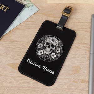 Personalisierter Schädel Skelett Reise Gepäckanhänger Vegan Reise Schlüsselanhänger Info-Karte Reise-Accessoires Gothic Urlaub Custom Travel Tag