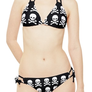 Skull Black Skeleton Bikini Strappy Swimsuit Black Bathing Suit Women Bikini Babe Women Beachwear Bikini Skeleton Bathing Suit Emo goth gift