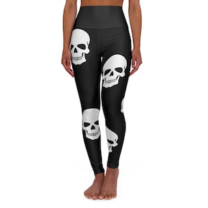 Women Black Skull Leggings High Waisted Yoga Pants Gothic Leggings Biker Chick Fitness Apparel Badass Exercice Outfit goth gift women