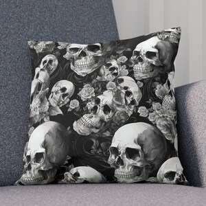 Black Gothic Pillow Skull Elegance Edgy Cushion Cool Living Room Cushion Edgy Cushion Man Cave House Decor Skull Throw Pillow Wedding Decor