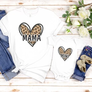 Mama and Mini Leopard Heart Shirts, Custom Baby Onesie, Mom and Daughter Matching Shirts, Personalized Gift for Future Mom, Birthday Gift
