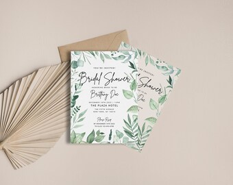 Greenery Bridal Shower Invitation, Rustic Bridal Shower Invite, 100% Editable Bridal Shower Invitation -- Greens