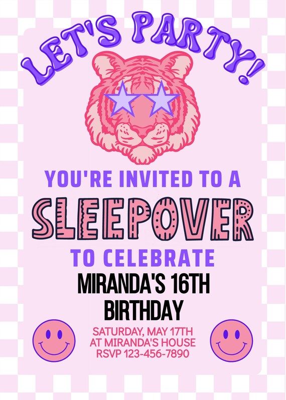 Preppy Birthday Party Sleepover EDITABLE Digital Download - Etsy