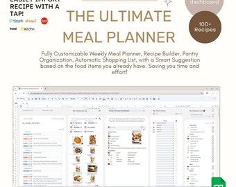 Ultimate Weekly Meal Planner - Inventory Tracker, Automated Grocery Shopping List, and Recipe Book builder | Digital Template| Google Sheets