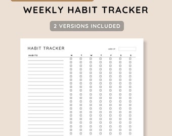 Rastreador de hábitos semanal, retrato imprimible, PDF rellenable, plantilla de rastreador de hábitos, rastreador de rutina, desafío de hábitos de 7 días, por semana, digital