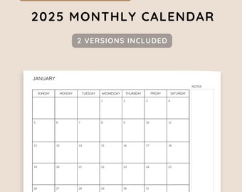 Calendario mensual 2025 en formato PDF imprimible y rellenable, formato horizontal, resumen del año con días festivos de EE. UU. y Canadá