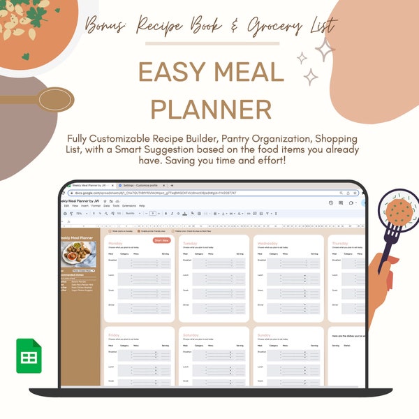 Digital All-in-One Meal Planner - Pantry Organization, Grocery List Generator, and Recipe Database, easy Meal Planning - "That Girl" Planner