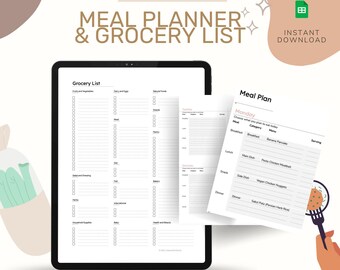 Herramienta de planificación de comidas imprimible y lista de compras / Totalmente personalizable / Rellenable con menú desplegable inteligente