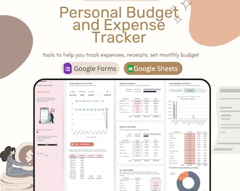Rastreador de gastos digital definitivo / Planificador financiero personal / Rastreador de presupuesto mensual / Ahorros / Recibos / Hojas de cálculo de Google y Formularios de Google