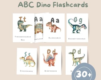Lindos dinosaurios de acuarela ABC Flash Cards + Libro para colorear de dinosaurios gratis / Aprendizaje educativo para niños pequeños / Decoración de guardería / Descarga digital