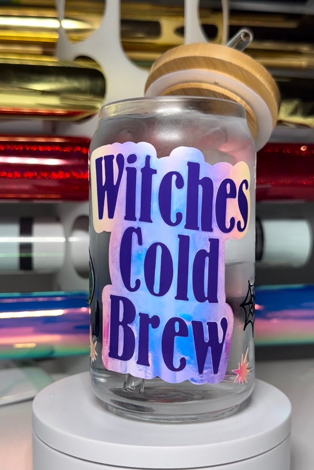 Witches Brew Frosted Glass Cup With Bamboo Lid and Straw, Funny Hallow –