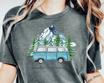 Adventure Awaits t-shirt, Comfort Colors, Retro Outdoors t-shirt, Boho Nature Shirt, Camping, Hiking, Camper Van, Van Life, Mountains