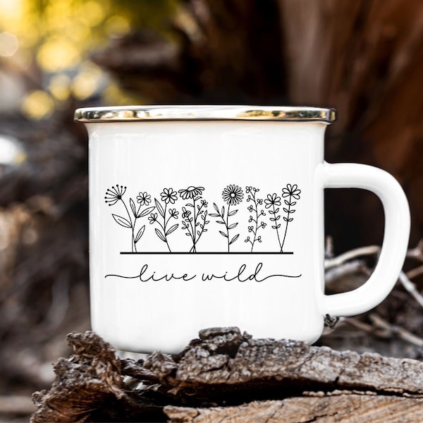 Live Wild Camp Mug, Wildflowers Mug, Botanical Mug, Outdoors Mug, Travel and Adventure, Free Spirit, Flowers, Nature Mug