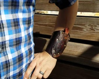 Brazalete de cuero con cuchillo - Brazalete medieval, accesorios vikingos