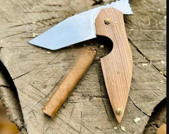 Cortador de puros, cuchillo para puros de acero J2 hecho a mano con funda de cuero, accesorios para puros que cortan hasta calibres de anillo 54