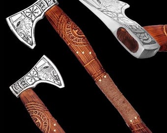 Hacha grabada a mano / Hacha vikinga / Hacha de tallado / Hacha barbuda / Hacha de batalla / Hacha escandinava / Regalo perfecto de Navidad