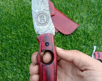 Juego de cortador de cigarros de Damasco hecho a mano y cuchillo de bolsillo plegable, herramienta de cigarros premium con funda de cuero
