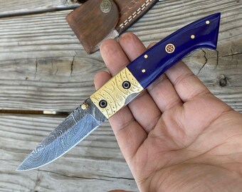 Cuchillo plegable personalizado de acero de Damasco hecho a mano, navaja de bolsillo de regalo para padrinos de boda, regalo de campamento para novios, hombres, regalo de aniversario de cumpleaños