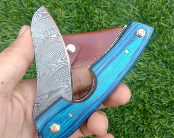 Cuchillo para cigarros de Damasco azul, cortador de cigarros hecho a mano, diseño ergonómico, regalos para hombres, corta la mayoría de los tamaños de cigarros, accesorio perfecto para cigarros