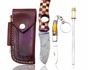 7.5” Handmade Cigar Knife – Cigar Accessories Straight Cut Cigar Cutter - Damascus Steel Cigar Cutter Set Along with Leather Sheath