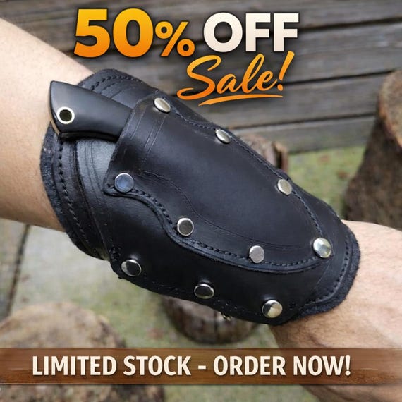 Leather wrist knife bracelet with Hidden Damascus Steel Blade for Cosplay