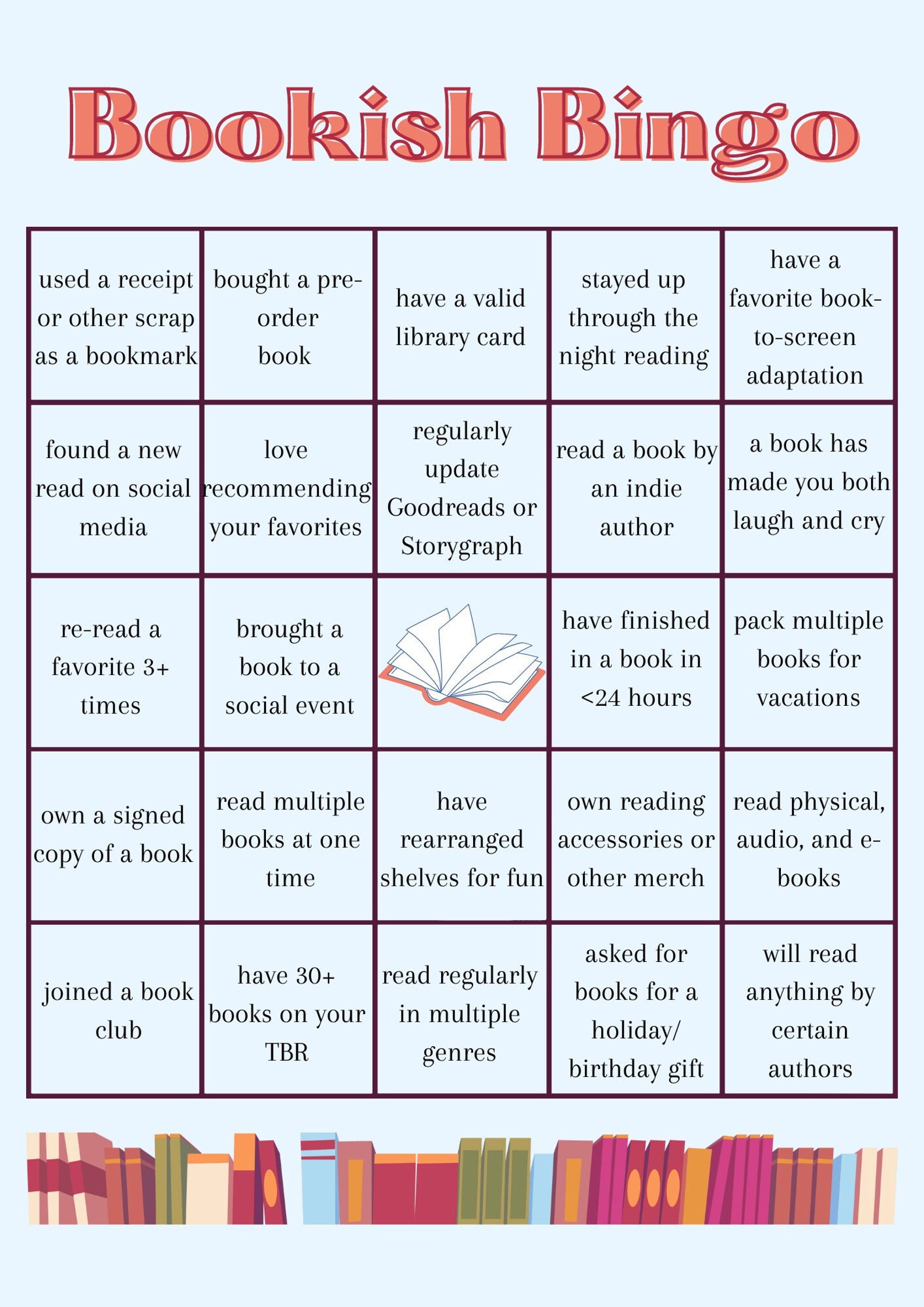 Best Bookish Bingo for Readers, Bingo Game for Book Clubs, Reading ...