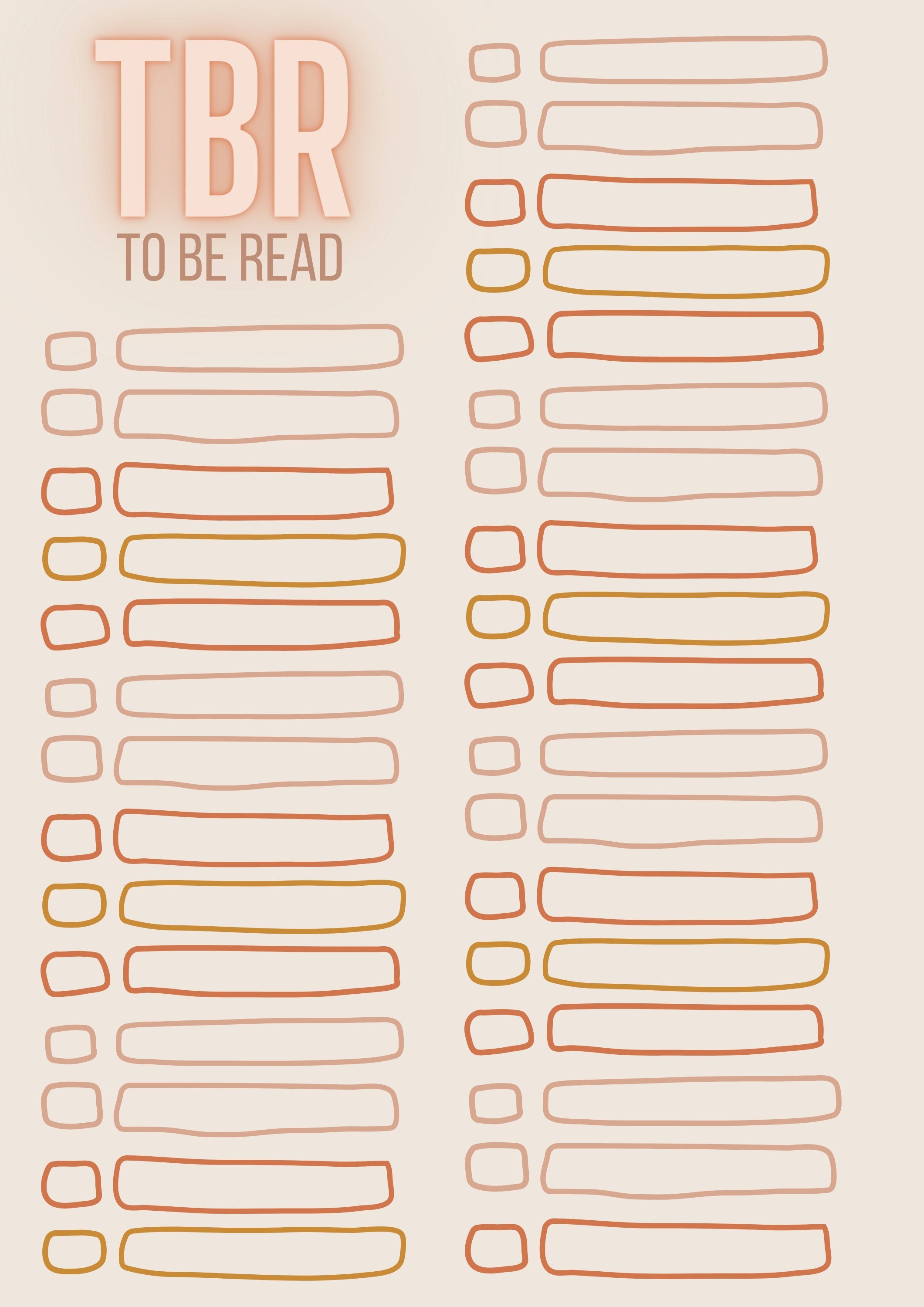 To Be Read TBR List Template Printable And/or Fillable PDF To Be Read TBR List Template Printable And/or Fillable PDF
