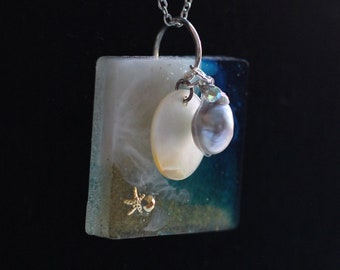 Square beach shell pearl 21 Inch Necklace