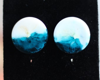 Minimalist Blue White Ocean Stud Earrings