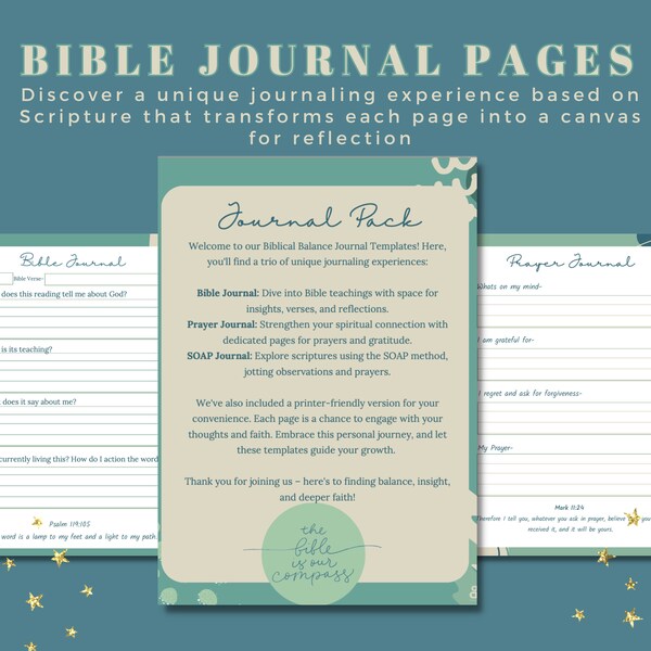 Christian Journal Prompts, Bible Study Journal Pages, PDF Christian E-Book, Faith Devotional Notebook, Downloadable Bible Study Resources