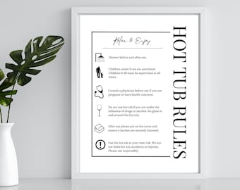 Editable Template - Hot Tub Rules - Printable Sign at Home- Includes 8x10, 11 x14, 16x21, 18x24" templates for one design-Instant Download