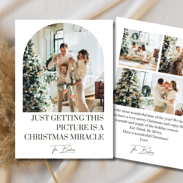 Funny Christmas card-Getting this picture is a Christmas Miracle, funny photo holiday card, printable christmas card-funny holiday cards