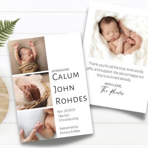 Anuncio de Bebé y Tarjeta de Agradecimiento/Anuncio de Nacimiento Tarjeta de Agradecimiento de Baby Shower-Editable e Imprimible Rosa
