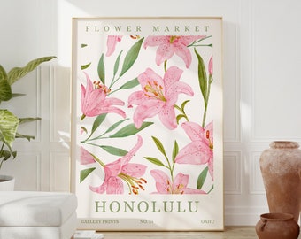 Honolulu Flower Market Print: Pink Lily Botanical Art (Digital Download)