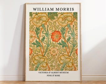 William Morris Pink & Rose Print: Art Nouveau Botanical Poster (Digital Download)