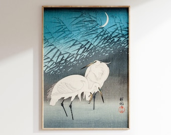 Xilogravura japonesa vintage: Arte da garça e da lua (download digital)
