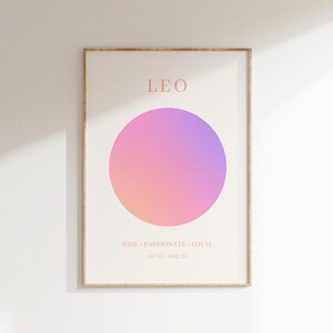 LEO: Spiritual Wall Art, Star Sign Art, Zodiac Printable, Gradient Print, Aura Poster, Astrology Decor, Horoscope Art, DIGITAL DOWNLOAD