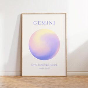 GEMINI: Spiritual Wall Art, Star Sign Art, Zodiac Printable, Gradient Print, Aura Poster, Astrology Decor, Horoscope Art, DIGITAL DOWNLOAD