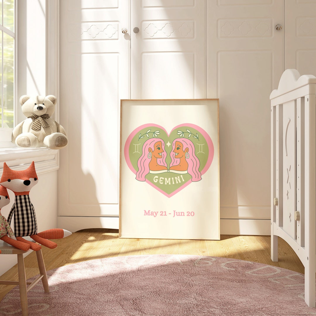 Gemini Zodiac Nursery Poster: Boho Star Sign Art (digital Download) - Etsy