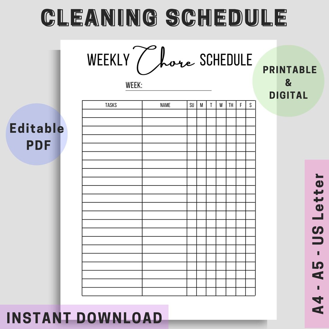 Chore Chart Cleaning Checklist Weekly Cleaning Kids Chore Chart Family