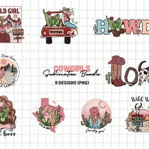 Cowgirls Sublimationspaket, Cowgirl Png-Bundle, Cowgirl Png, Sublimationsentwürfe, Western Png, Retro Western PNG Designs, Howdy Png